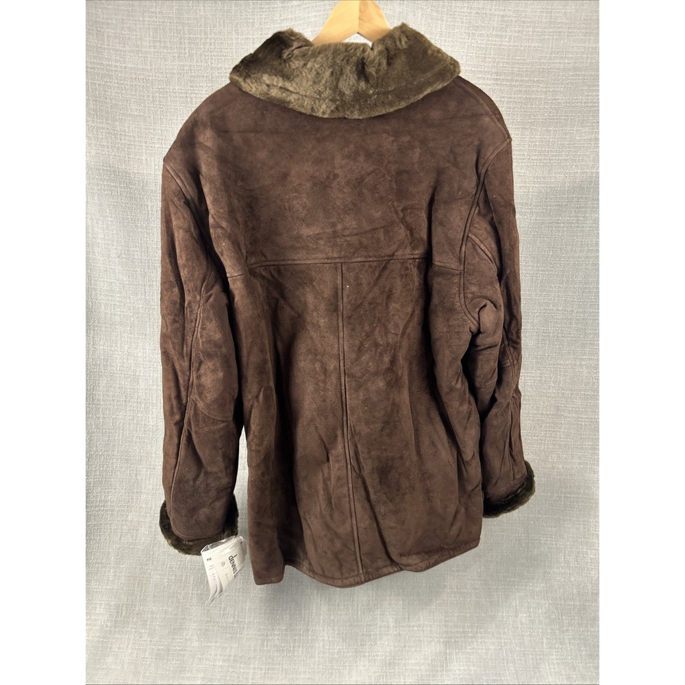 Dennis Basso Leather Coat Faux Fur Trim Dark Brown Button Down Women's – Read - Picture 3 of 13